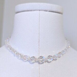 Vintage Aurora Borealis Beaded Choker Necklace Retro Dainty Feminine Crystal